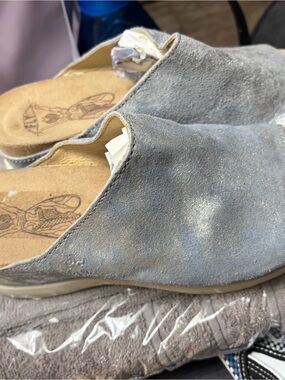 Fly London Women's Slip-On Suede Mules in Light Gray